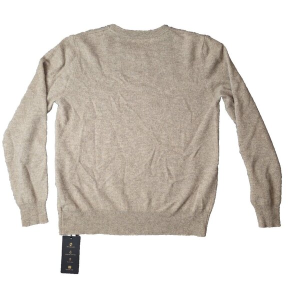 NWT 100% Cashmere Tiger Intarsia Crew Neck Sweater Beige S/M Luxury Knit - Picture 2 of 8